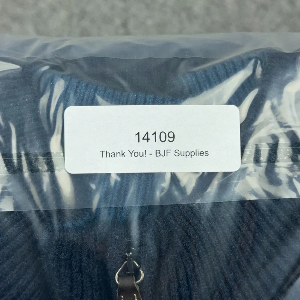 Paul Stuart 100% Cashmere Sweater Mens XL 1/4 Zip Cable Knit Blue Made in Italy